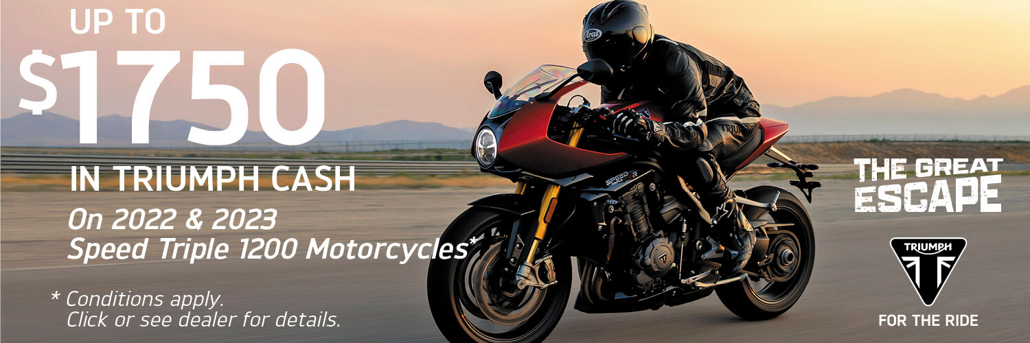 up to 1750 in triumph cash on 2022 & 2023 speed triple 1200 motorcycles