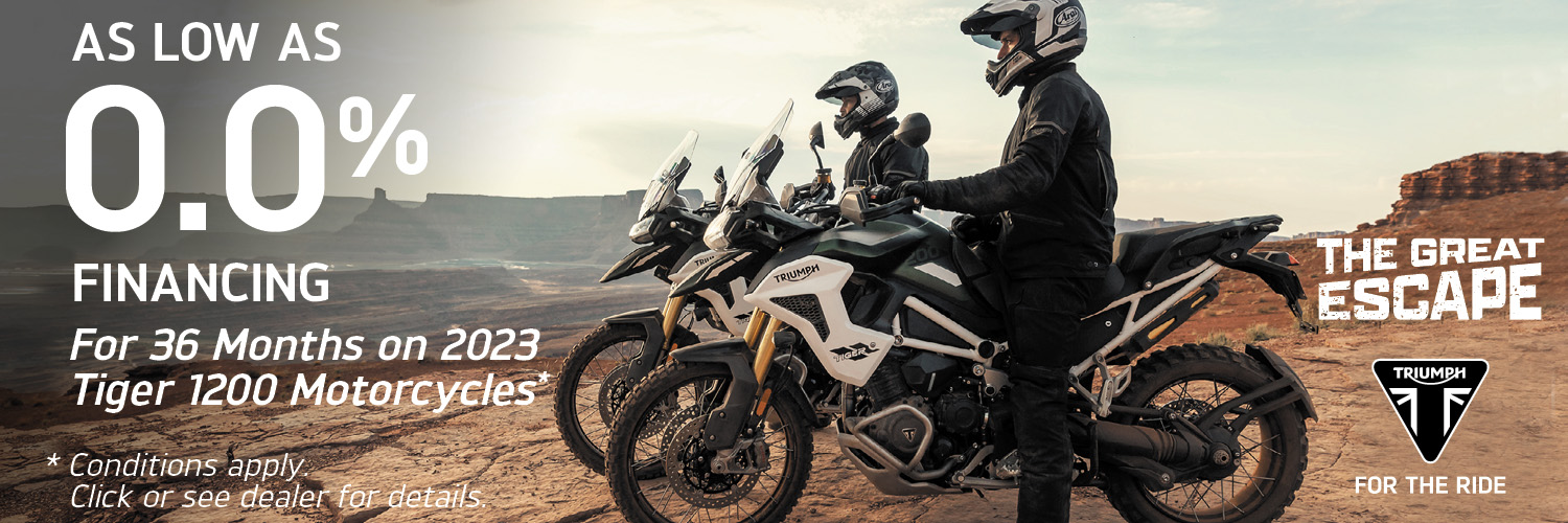 as low as 0.0% financing for 36 months on 2023 tiger 1200 motorcycles