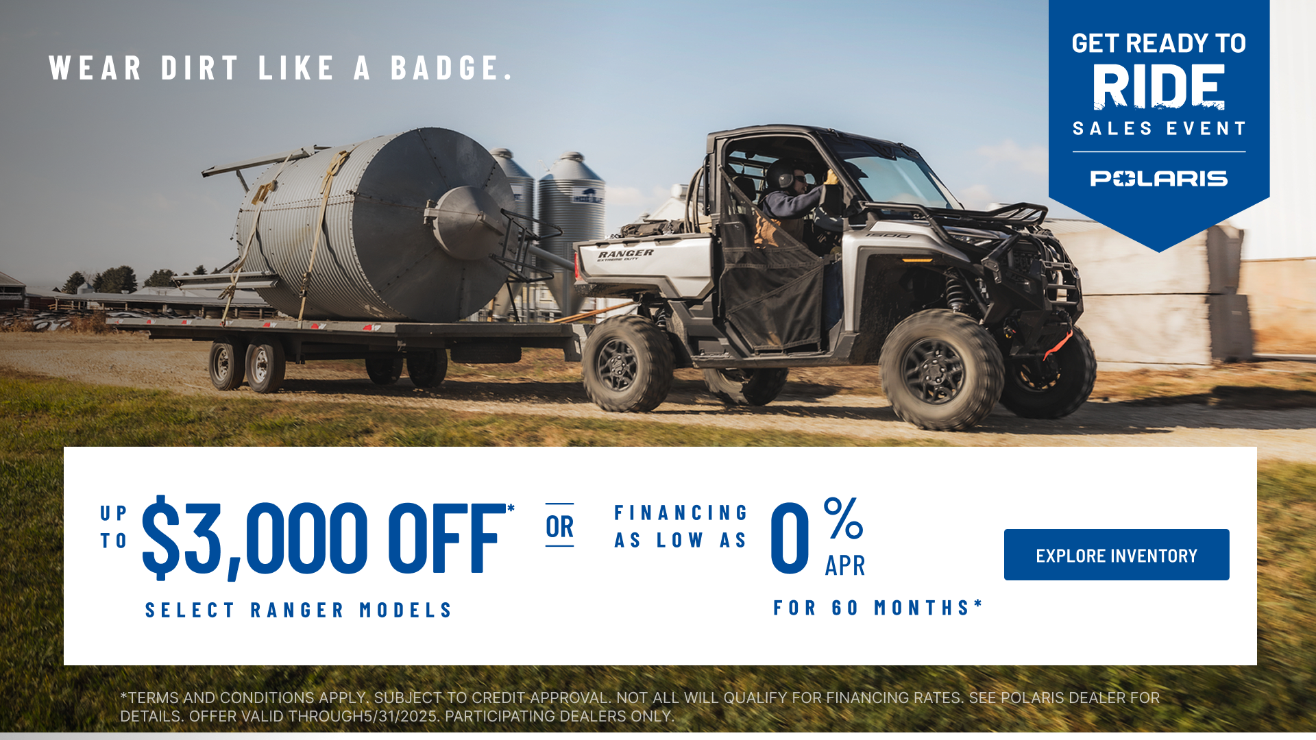 Polaris RANGER up to $3000 Off Select Models.  Financing as Low as 0% for 60  months.