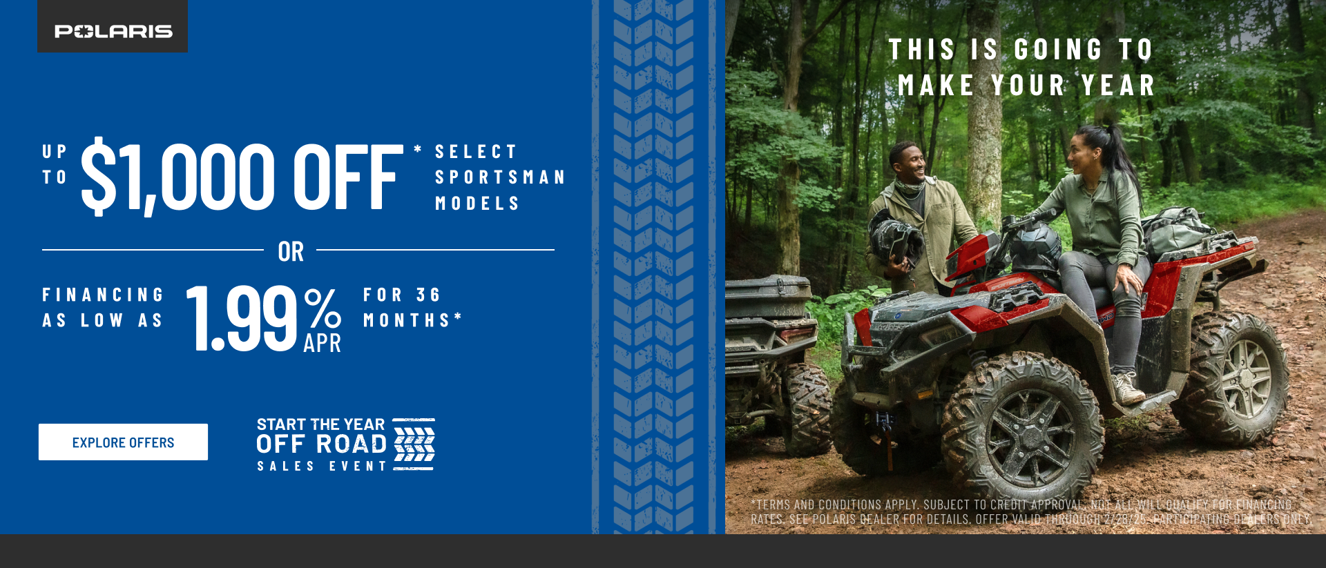 Polaris ATV trail riding. Up to $1000 Off Select Sportsman Models.  Financing as Low as 1.99% for 36 months.