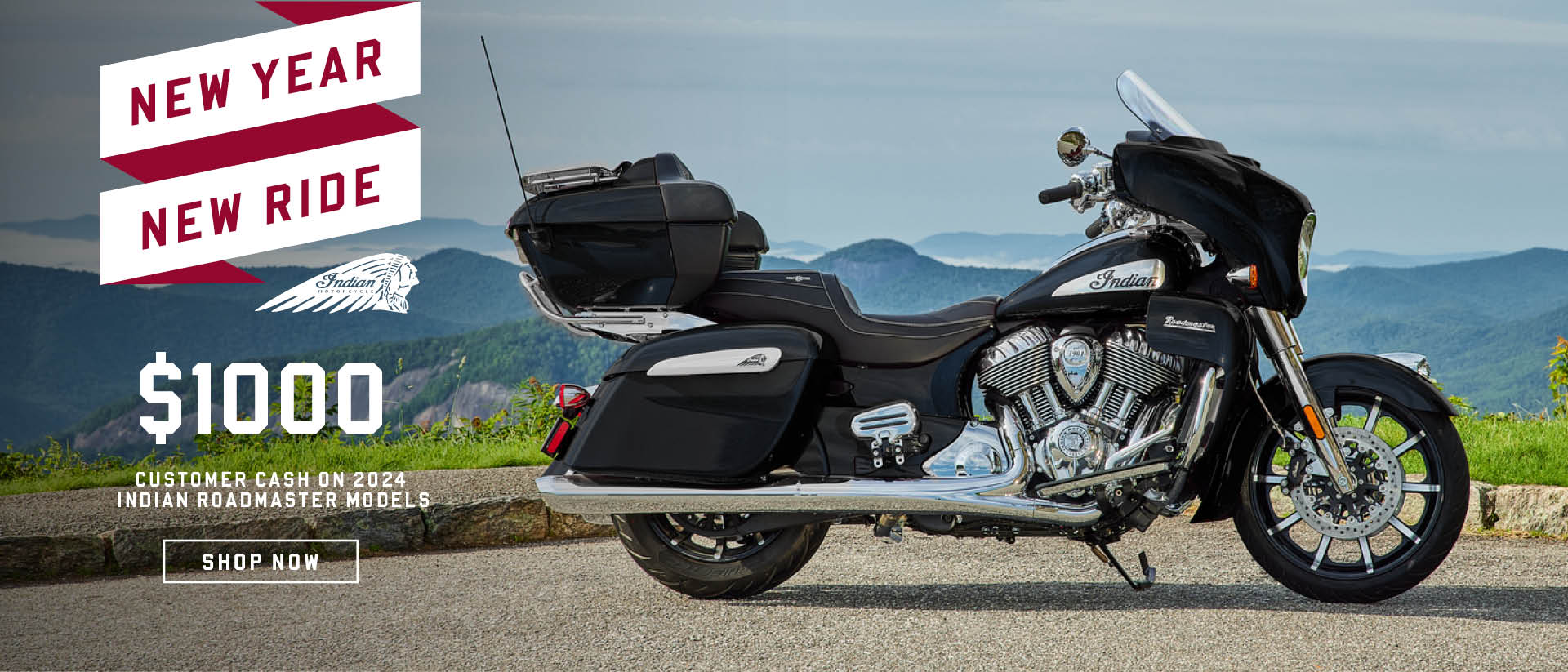 Promotional Offer: $1000 Customer Cash on 2024 Indian Roadmaster Models.