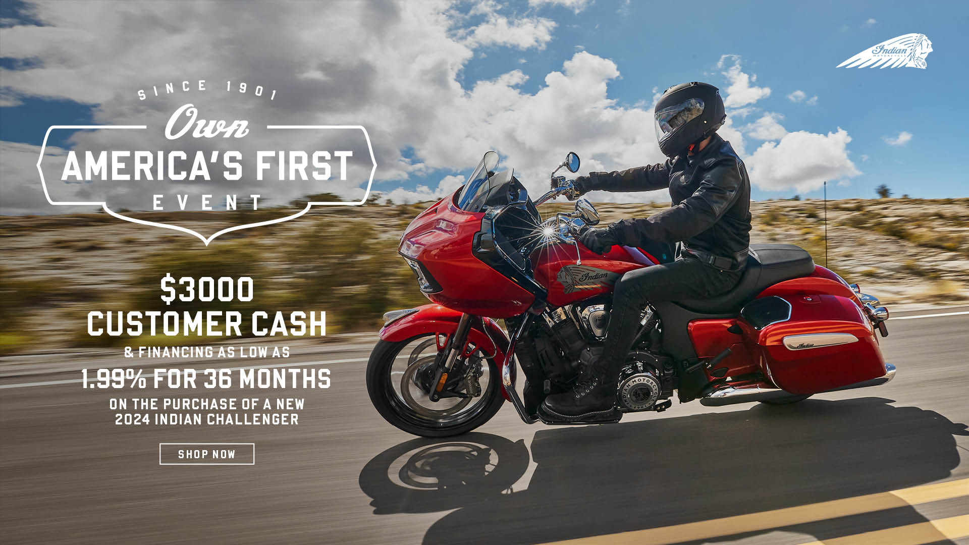 Promotion: Get $3,000 Customer Cash on select 2024 Indian Challenger Models.