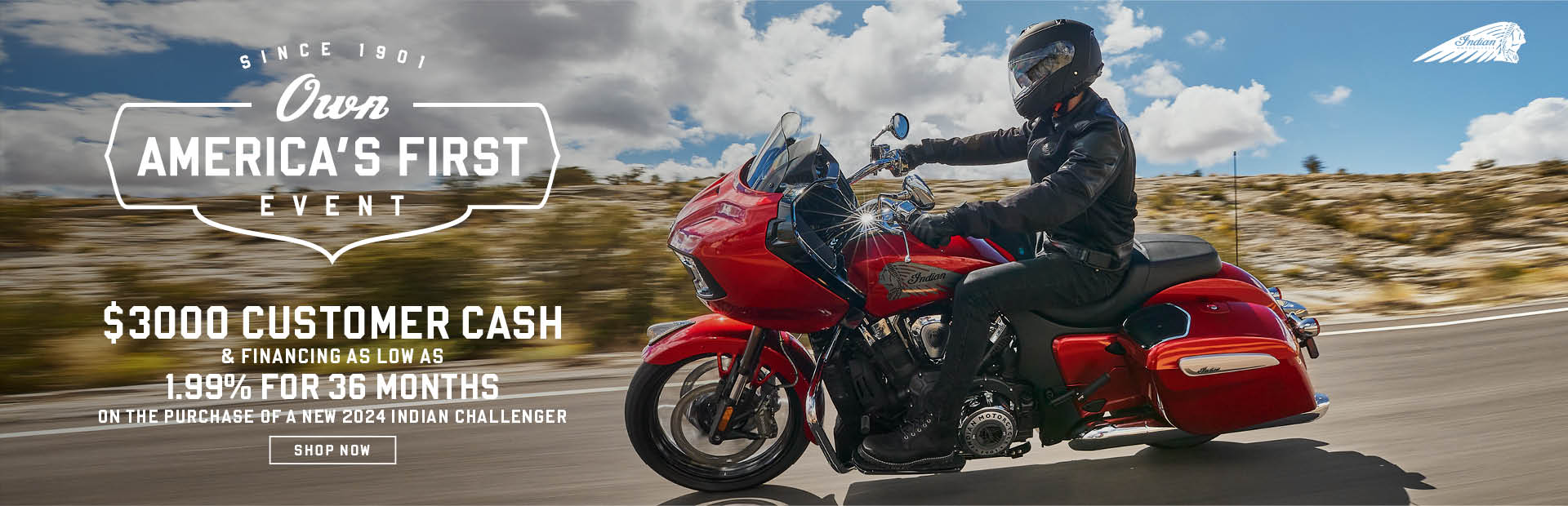 Promotion: Get $3,000 Customer Cash on select 2024 Indian Challenger Models.