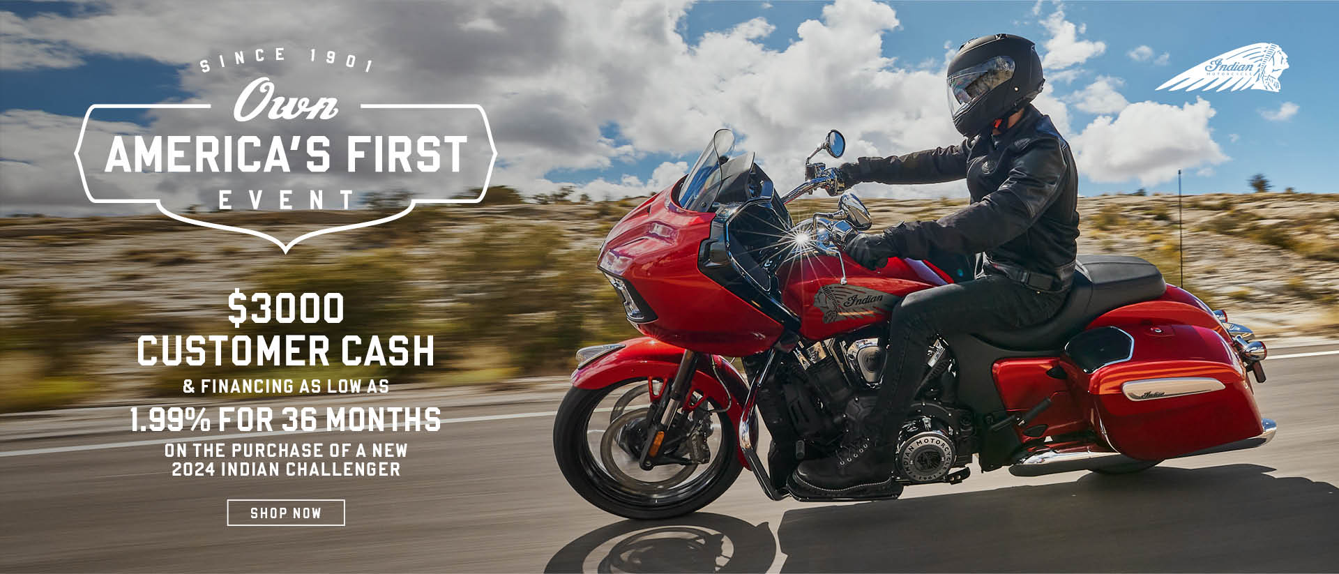 Promotion: Get $3,000 Customer Cash on select 2024 Indian Challenger Models.