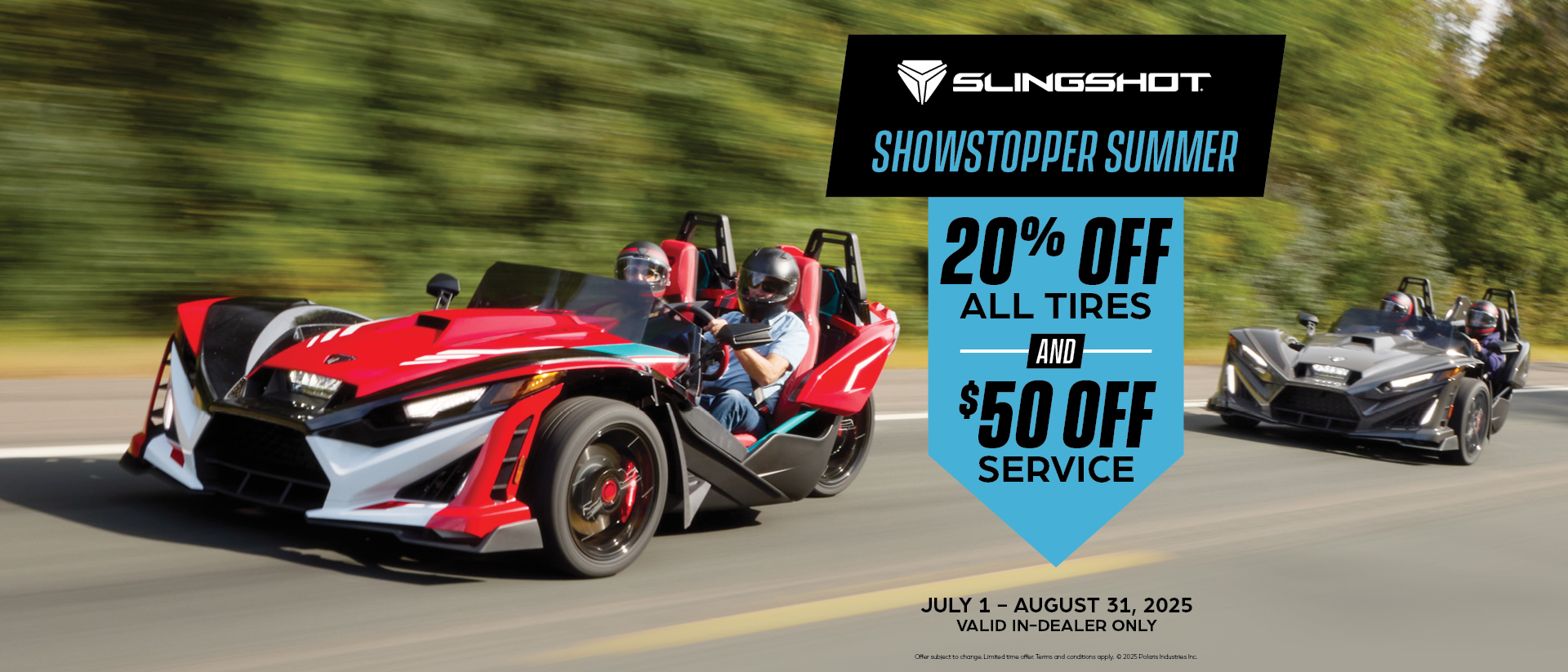 Promotion on 20% all tires and $50 off service.