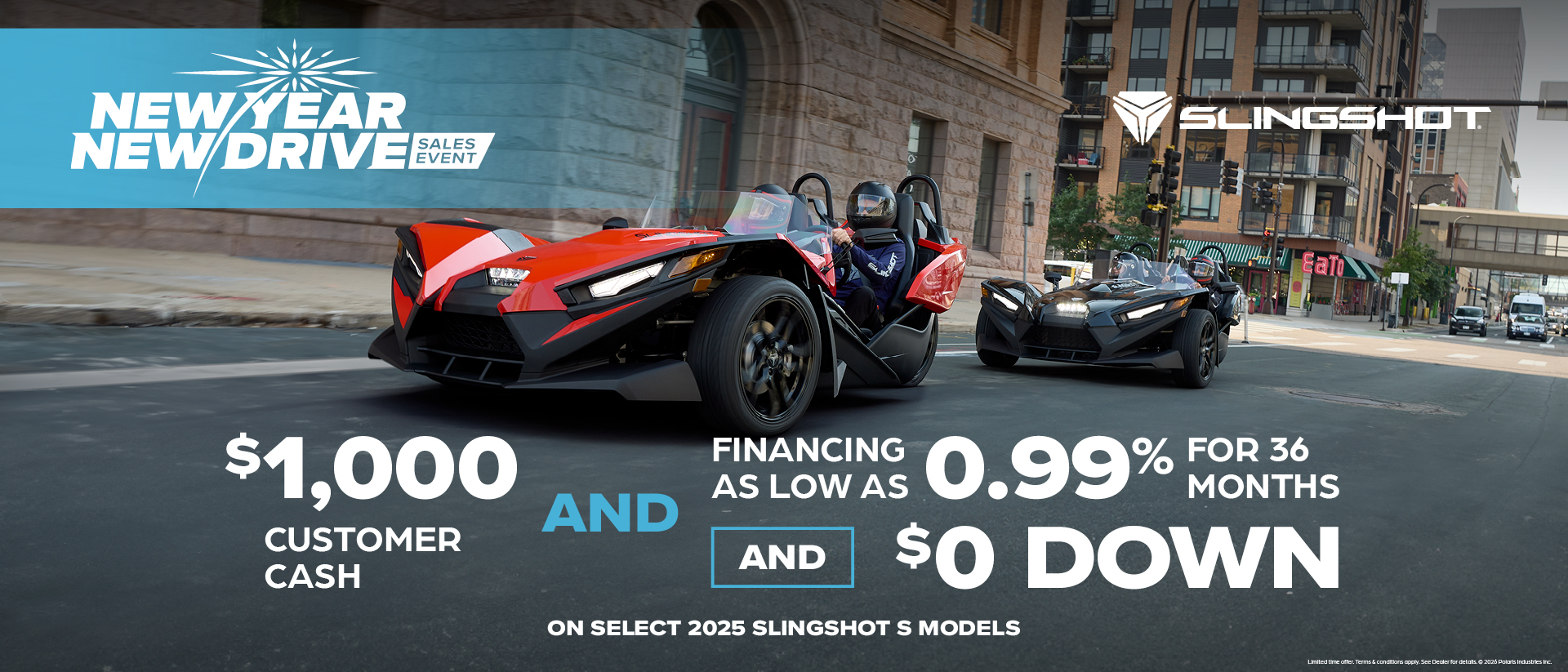 $1,000 Customer Cash and Financing offer for Slingshot S Models