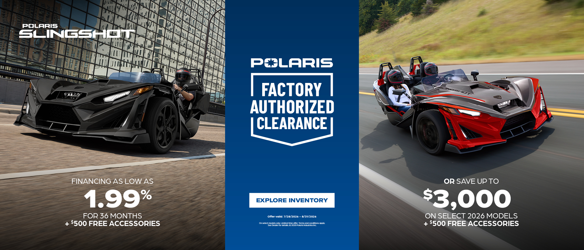 $3,000 Customer Cash OR Financing Offer on Select 2026 Slingshot R Models